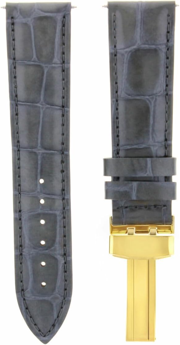 Ewatchparts 17-24mm Leather Watch Band Strap With Deployment Clasp Compatible With Rolex Gold