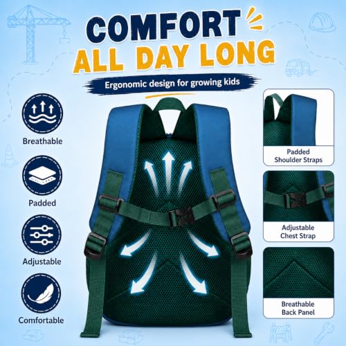 Image of LOIDOU Toddler Backpack Boy for 4-8, Preschool Kindergarten Kids Backpack for School, 15 Inch Toddler Daycare Travel Backpacks with Chest Strap, Excavator Construction Truck Backpacks for Kids