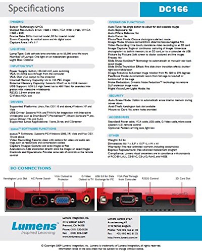 lumens dc166 sxga 6x optical document camera projector