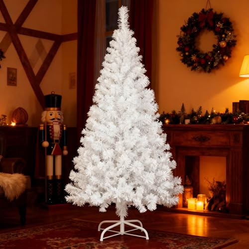 Froadp 210cm Artificial PVC Blanco Árbol de Navidad Abeto Árbol Pino Aguja (PVC Blanco, 210cm)