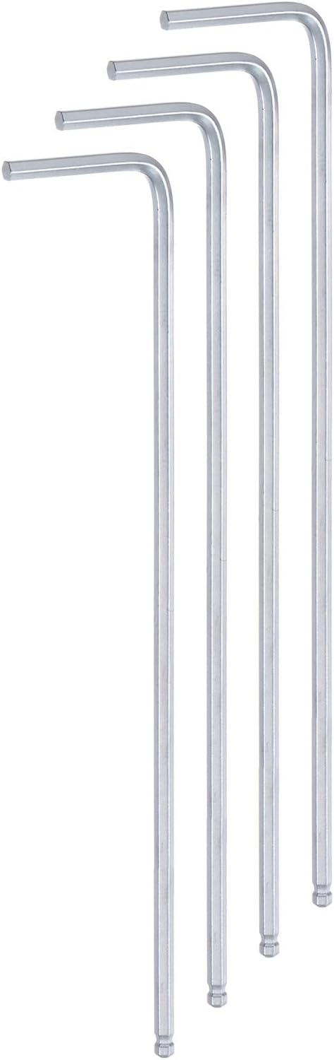 HARFINGTON 4pcs Ball End Hex Key Wrench 2mm L-Shape Extra Long Arm Hexagon Metric Wrenches Chrome Vanadium Steel Repairing Tool for Home Repair, Silver Tone