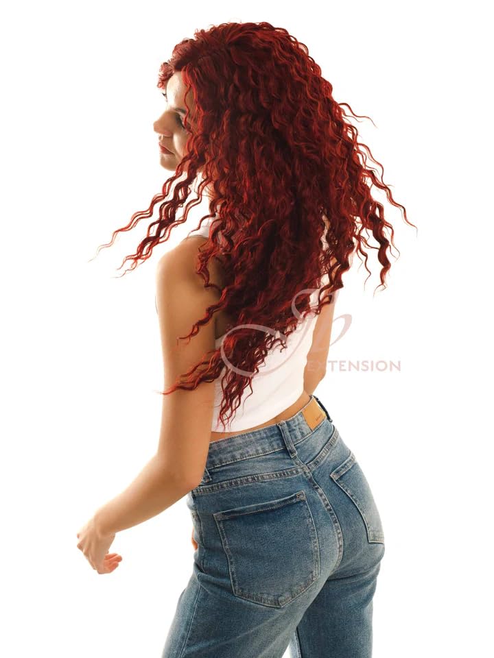 Miniatura 4 de Peluca de encaje frontal flama, extra rizada, color rojo, afro, para mujer, pelucas sintéticas naturales para uso diario (pelucas de cabello natural)