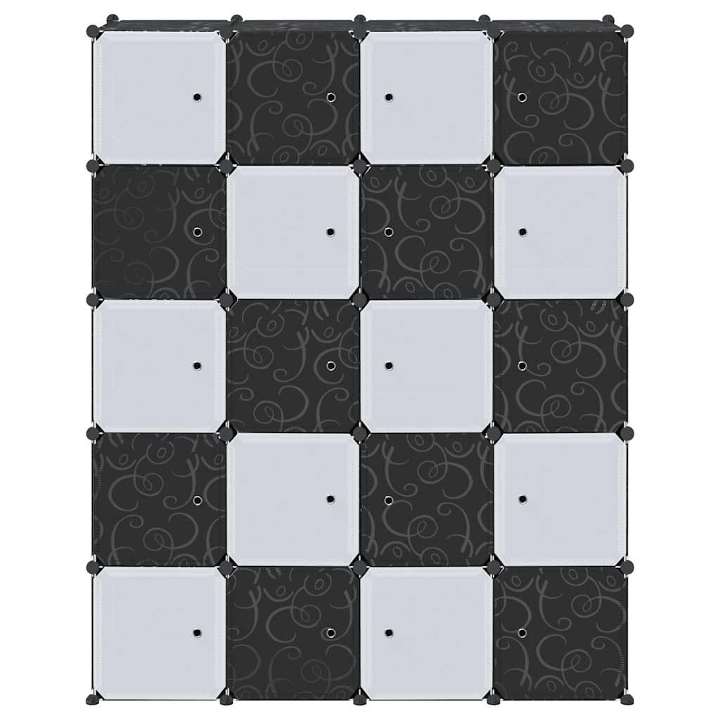System regałów z 20 kostkami z polipropylenu, drążki do zawieszania i drzwi, 144,5 x 46,5 x 179 cm, możliwość układania w stos, do szafy na ubrania, system porządkowania garderoby