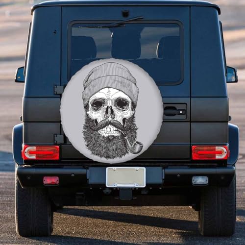 Image of Skull Spare Tire Cover 15 inch Sailor Sea Captain Hipster Pipe Beard Skeleton Man Polyester Universal Wheel Tire Cover for Trailer Camping Weatherproof for Rv SUV Truck Camper Travel