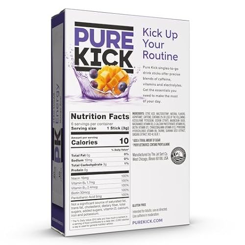 Pure Kick Energy Singles To Go Drink Mix, Variety Pack: Blood Orange, Mango Acai, Black Cherry Pomegranate - 36 Single Servings - Image 2