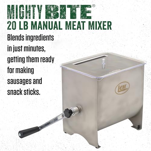 Image of LEM Products MightyBite Vertical Stainless Steel 5 Pound Capacity Sausage Stuffer with Plastic Stuffing Tubes and 20 Pound Manual Meat Mixer Set