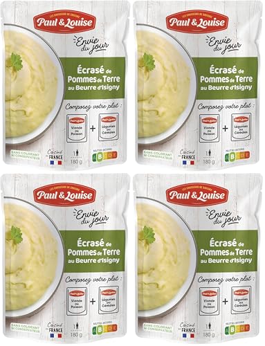 Paul & Louise Envie Du Jour - Ecrasé de pommes de terre au beurre d'Isigny 180g - Sachet micro ondable - Prêt en 2 min - À combiner avec nos sachets de viande ou de poisson (Lot de 4)