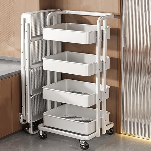 Carrello multiuso a 3 ripiani in rete – Contenitore in metallo con manico e ruote, versatile espositore per casa e ufficio, facile mobilità e design elegante
