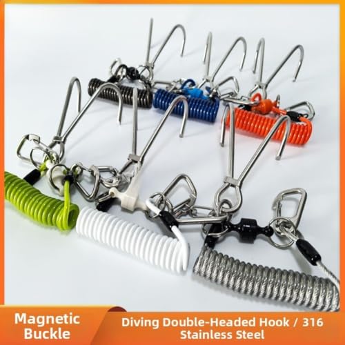 Accarugty Crochet de plongée à double tête en acier inoxydable 316 avec manille magnétique, crochet de sécurité robuste pour plongée sous-marine, traction de 190 kg (couleur translucide) – vue 7