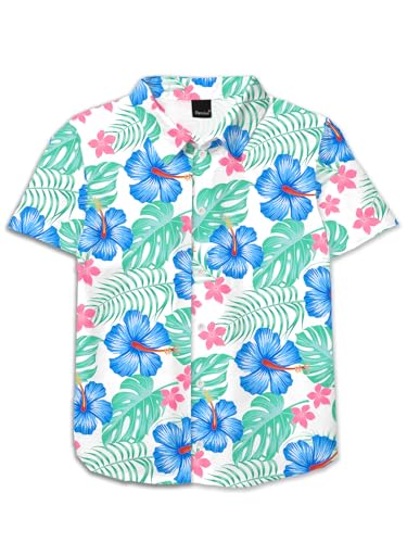 Image of Remimi Unisex Kids 4th of July Button Up Shirt Boys American Flag Print Hawaiian Beach Short Sleeve Tops 5-14 Years