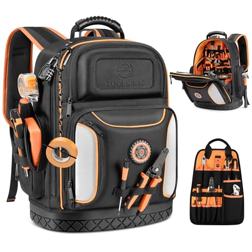 Tool Bag Backpack, 75 Pockets & Loops Heavy Duty Tools...