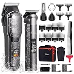 Hatteker Professional Hair Clippers for Men Beard Trimmer Clippers and Trimmer Set Waterproof T-Blade Trimmer Cordless Grooming Kit Nose Body Hair Trimmer Barber Clippers