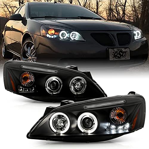 ACANII - For 2005-2010 Pontiac G6 w/o CTF Package LED Halo Ring Black Housing Projector Headlights Headlamps Left+Right