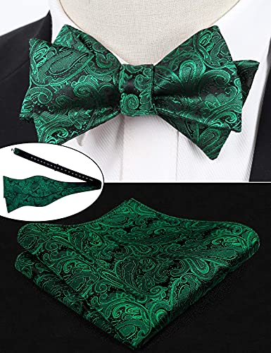 Alizeal Mens Paisley Suit Vest, Self-Tied Bow Tie, 3.35Inch(8.5Cm) Necktie And Pocket Square Set, Dark Green-L #TOP6