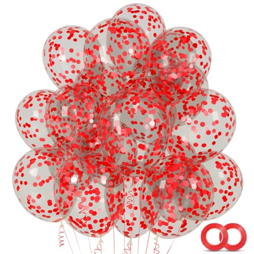Image of 100pcs Red Confetti Balloons 12 Inch Clear Latex Balloon with Red Confetti Inside for Balloon Garland or Arch Birthday Anniversary Engagement Valentine's Day Mother's Day Party Decorations