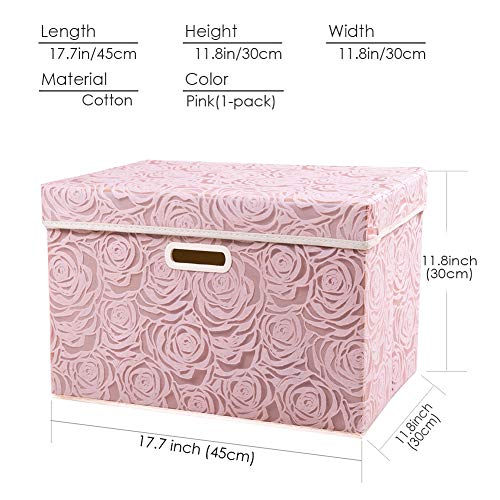 PRANDOM Larger Collapsible Storage Bin with Lid [1-Pack] Fabric Decorative Storage Box Cube Organizer Container Baskes with Handles Divider for Bedroom Closet Living Room Pink 17.7x11.8x11.8 Inch by PRANDOM - Image 7
