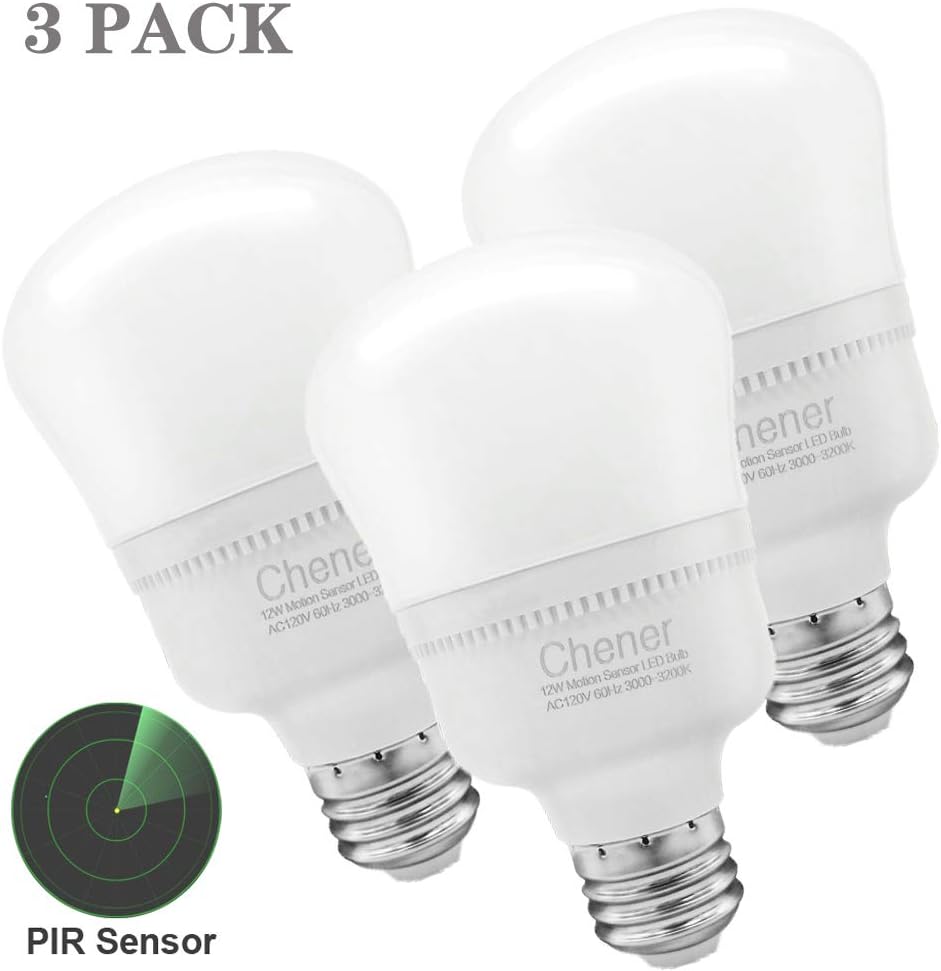 Motion Sensor Light,3Pack Chener E26 Smart LED Night Light Bulb 12W (100-Watt Equivalent) Dusk to Dawn Light Bulb Soft White 3000K Smart Sensor LED Light Bulb Outdoor/Indoor