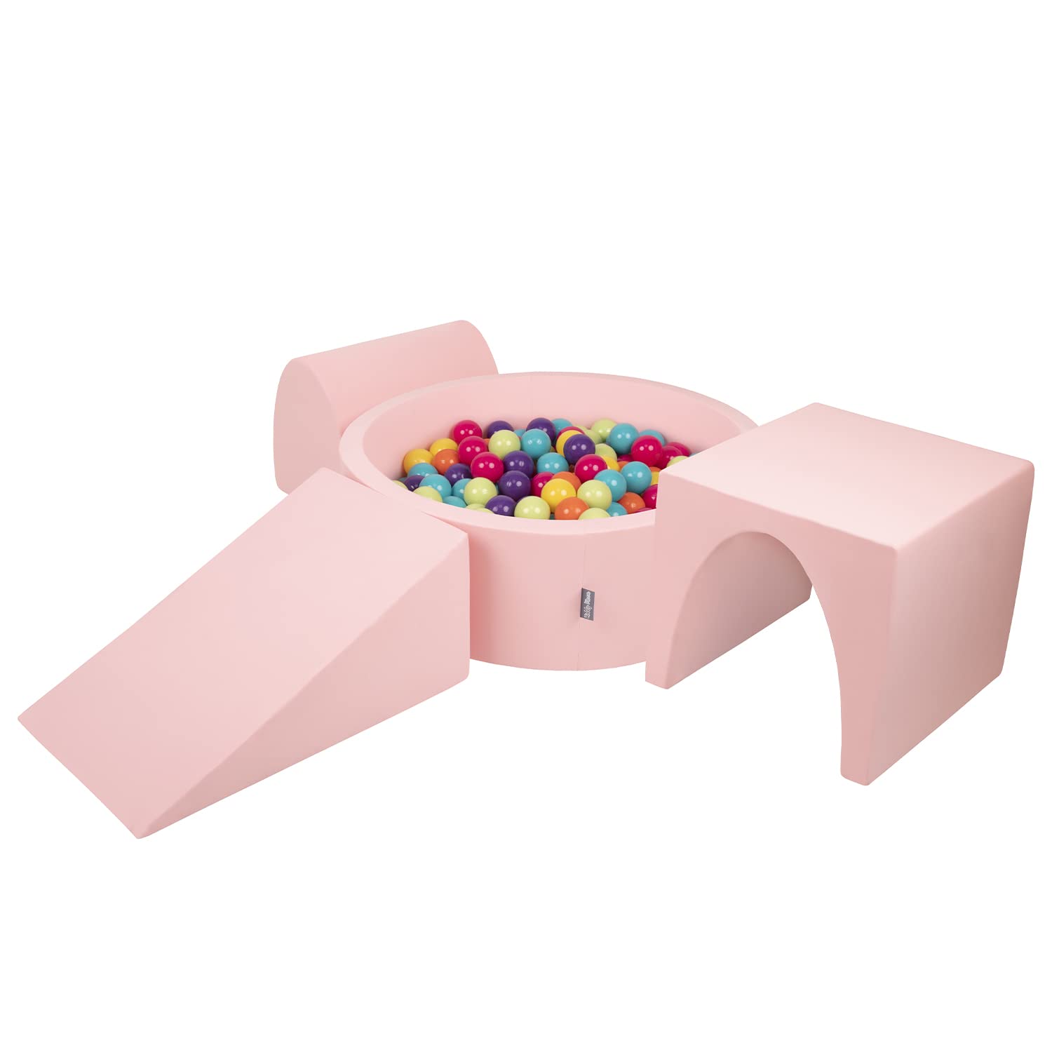 KiddyMoon Foam Playground For Kids With Round Ballpit (200 Balls ∅ 7Cm/2.75In) Soft Obstacles Course And Ball Pool, Pink:Lgreen/Yellow/Turquoise/Orange/Dpink/Purple — image 1