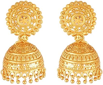 Jwellmart Indian Ethnic Partywear Traditional Lightweight 18K Gold Plated Jhumka Jhumki Earrings for Women (Jhumka2)