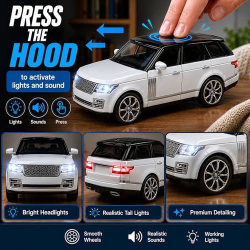 Image of GRAPHENE 1:32 Scale Pullback Diecast Metal Toy Car SUV Model with Openable Doors Light Sound Friction Power Realistic Miniature Vehicle Toy for 2+ Years Kids Boys Girls Mini Car (White)