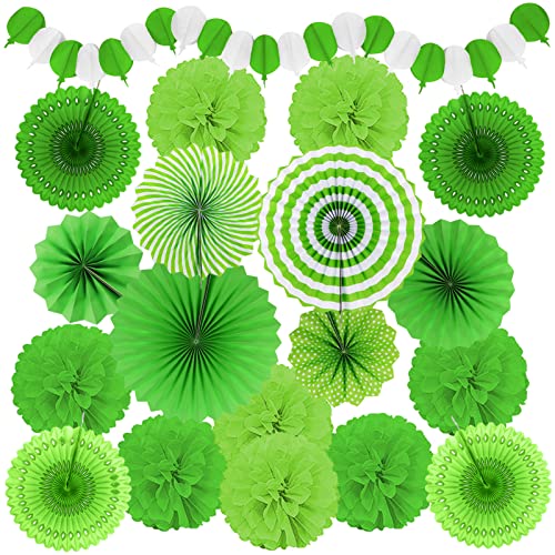 Recosis Green Party Decorations, Papar Fans Pompoms Fans Garlands For Birthday Wedding Graduation Summer Forest Carnival St.patrick's Irish Party Decorations #TOP4