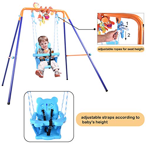 Drm Folding Toddler Swing With Spiral Hanging Toys - Heavy-Duty Indoor Outdoor Baby/Child Swing Set With Safety Seat For 9-36 Months Old #TOP3