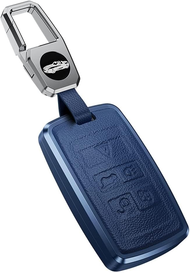 ontto Leather Key Fob Cover Keyring fit for Land Rover Defender Discovery Sport fit for New Range Rover Evoque Sport Velar fit for Jaguar E-Pace Accessories Alu Alloy Key Case keychain key Holder