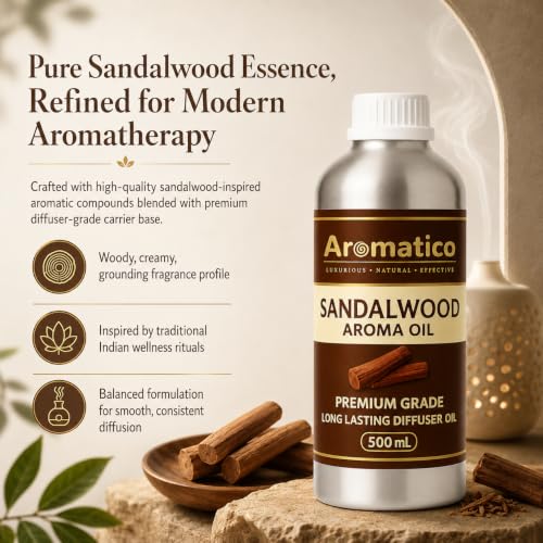 Image of AROMATICO Sandalwood Diffuser Oil, with Chandan Essential Oil | Refresh Homes, Offices & Showrooms | Aromatherapy, Diffusers, Air Purifiers, Vaporizers - 500ML