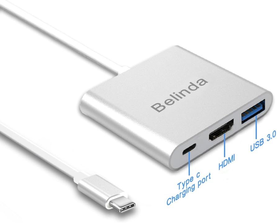 USB-C Digital AV Multiport Adapter,Belinda USB 3.1 Type-C to HDMI Adapter 4K, USB 3.0 HUB with 1 Charging Port for 2017 MacBook Pro and More USB C Devices