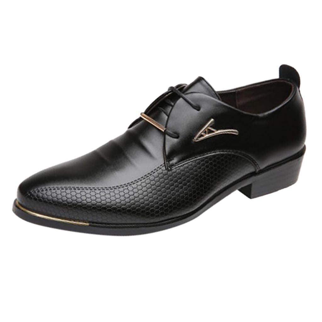 BORAMAX Mens PU Leather Lace-Up Dress Shoes Business Fashion Wedding Suit Shoes Comfortable Pointed Toe Oxford Shoes Brown