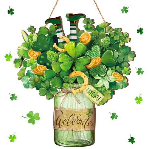 Boao Welcome St. Patrick's Day Door Hanger Shamrock Wooden Hanging Sign