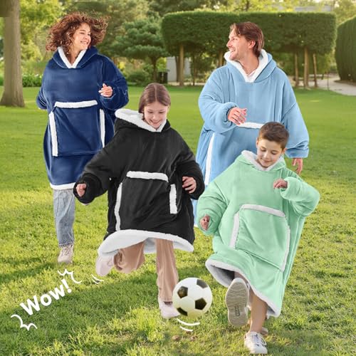 JOYWOO Green Kids Wearable Blanket Hoodie,Oversized Cat lovers Hoodie Blanket for kids & Teens,Birthday Gifts for Girl Boys,Warm Cozy Fuzzy Sherpa Fleece Blanket Giant Pocket Winter Gifts,Sage green