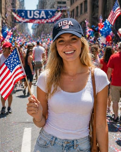 Waldeal American Flag Baseball Cap, Adjustable Cotton USA Flag Hat for Men Women, 4th of July Hats, Navy