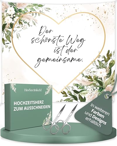 HOCHZEITSHELD Hochzeitsherz zum Ausschneiden (inkl 2 Scheren) - Hochzeitslaken Herz als schöne Hochzeitsdeko & beliebtes Hochzeitsspiele für das Brautpaar - Bettlaken Hochzeit für Standesamt Deko
