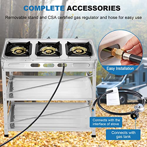 Propane Gas Stove 3 Burner Gas Stove With Removable Leg Stand Portable Gas Stove Auto Ignition Camping Three Burner Lpg For Rv, Apartment, Outdoor #TOP3