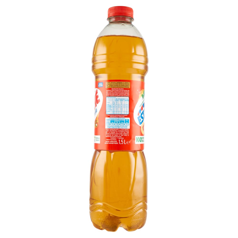 Italian Gourmet ESTATHE tè pesca, Pfirsich-Eistee Einweg-PET 12 x 1,5l | Bevanda rinfrescante alla frutta mit Schwarztee-Extrakt, angenehm süß für, Gesamtnettogewicht 18 L + Kostenlos Polpa 400g