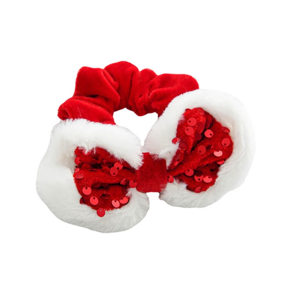 ljhnba Christmas Scrunchies Velvets Bows Festive Hair Accessories Sparkling Sequins Hair Ties Ears Shapes Hairbands