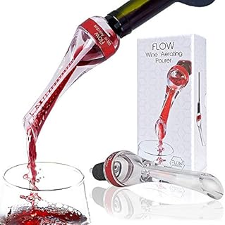 FLOW Barware Wine Aerator Pourer | White, Rose, & Red Wine Decanter Pourer Aerate Wines in Seconds | Wine Breather with Non Drip Pourer & Integrated 150 Degree Pouring Spout | Wine Gift