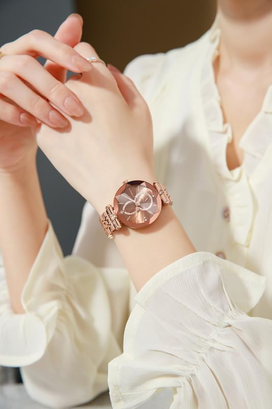 Image of Giordano Luxury Watch for Women - Round Diamond Cut Glass Dial, Elegant Stainless Steel Strap with Quartz Movement