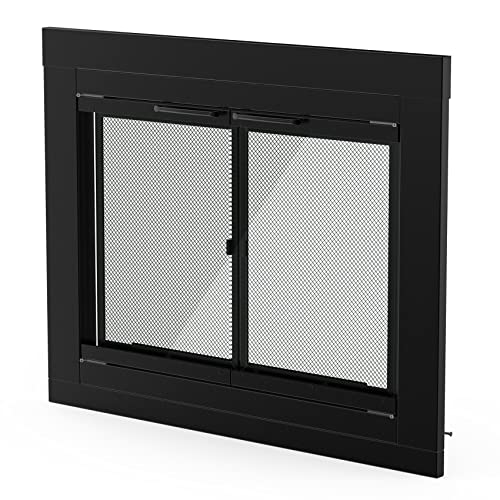Image of Stanbroil Fireplace Glass Cabinet-Style Door, Black, Small