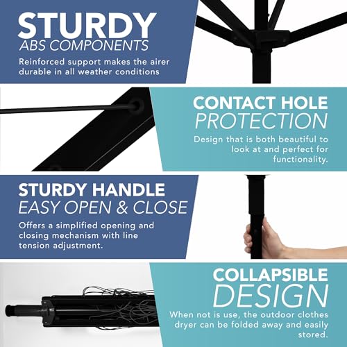 HEFTMAN Outdoor Rotary Washing Line - 45m Easy Assembly 4 Arm Rotary Washing Line Heavy Duty Weather-Proof, Powder Coated Finish Outdoor Clothes Dryer with Cover & Ground Spike (Black, 45m) - Image 3