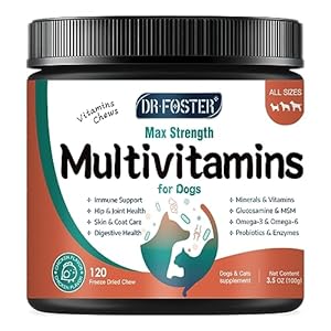 Dog Multivitamin with Glucosamine, Omega 3, Minerals, Probiotics and Enzymes, Dog Vitamins and Supplements for Joint, Skin & Coat Care, Digestive and Immune Health, Chicken Flavor – 120 Chews
