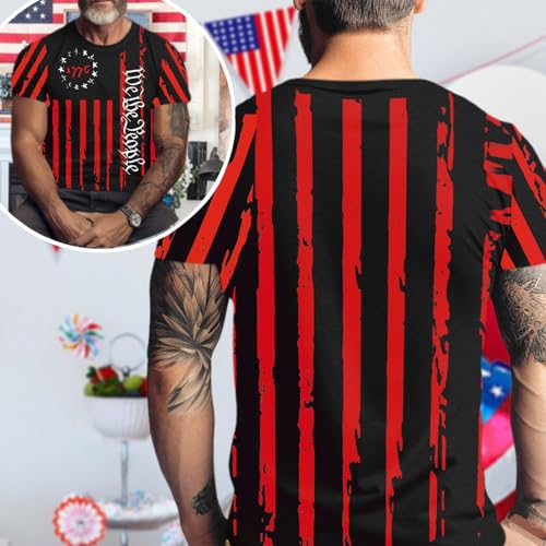 Image of Ithalt Men's American Flag Shirt 4th of July T-Shirt USA Patriotic Tee Shirt Independence Day Top