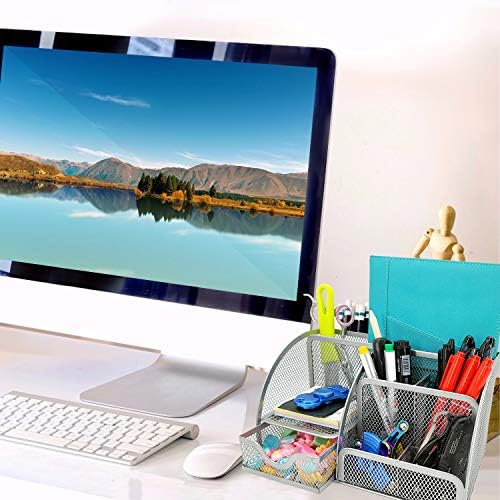 MDHAND Desk Organiser and Accessories, Mesh Fabric with 6 Compartments and Drawer, Space Saving Functionality, Office Storage