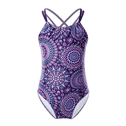 Yeahdor Kids Girls Boho Tie Dye Double Straps X Back Swimsuit Beach Sports Athletic Bodysuit Swimwear Purple 4
