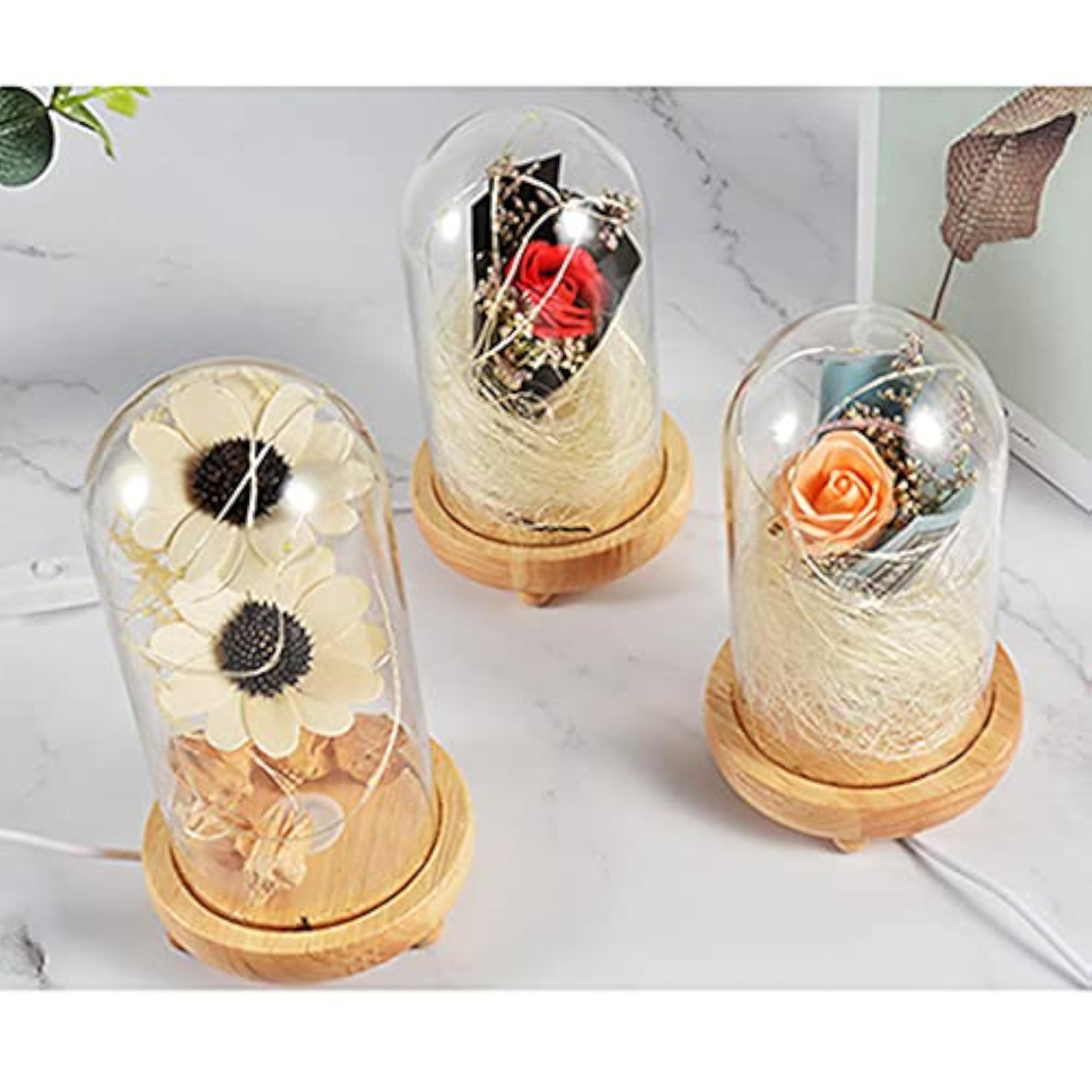 LED Flower Dome Glass Decorative Artificial Rose Light