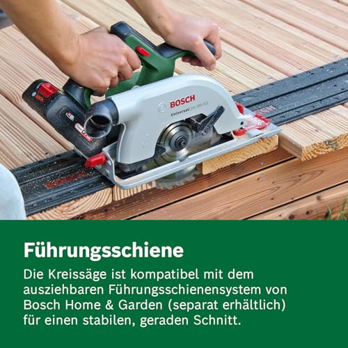 Bosch Akku-Kreissäge UniversalCirc 18V-53 (Präzises Sägen in jedem Holzmaterial; max. Schnitttiefe 53 mm; 2 tlg. Führungsschienenset; 18 Volt System; ohne Akku) – Amazon Edition
