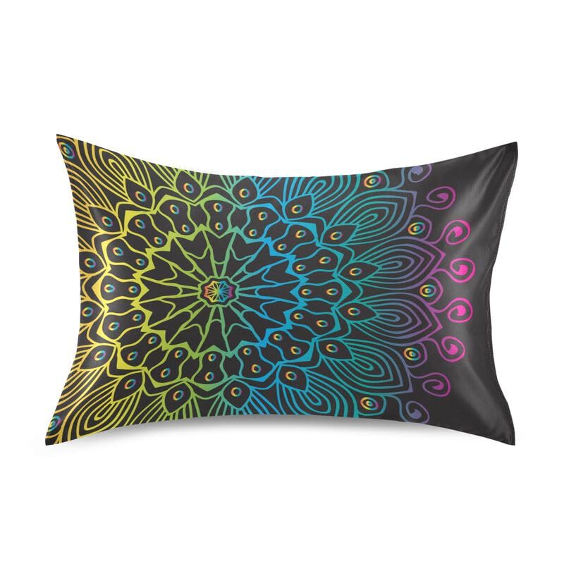 Funda de almohada rectangular de 50,8 x 76,2 cm, decorativa, diseño de cachemira, mandala, floral, a rayas, vintage, tribal, étnico, negro, tamaño queen