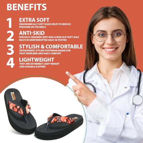 Image of DOCTOR HEALTH SUPER SOFT Women Stylish Printed Flip Flops | Soft Cushioned Everyday Wear Slippers for Women | Lightweight Anti-Slip Casual Thong Sandals