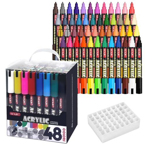 Image of SFAIH Acrylic Creative Markers Set of 48 with Organizer, 3mm Medium Tips